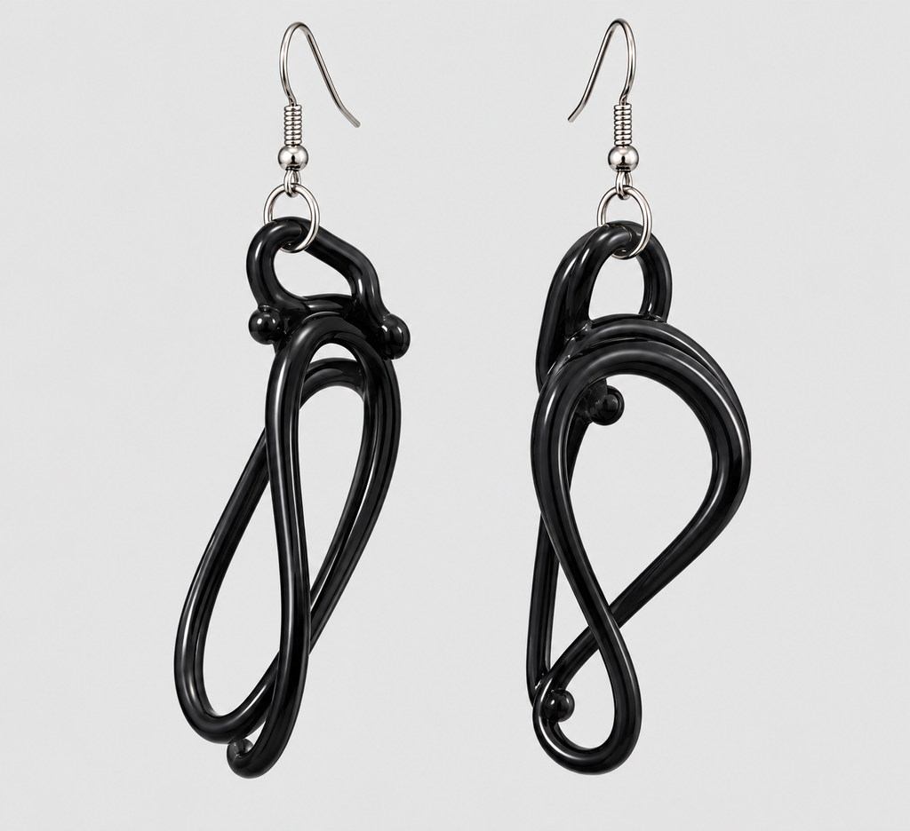 Handcrafted Italian Murano Glass Sculptural Earrings - Black Noir