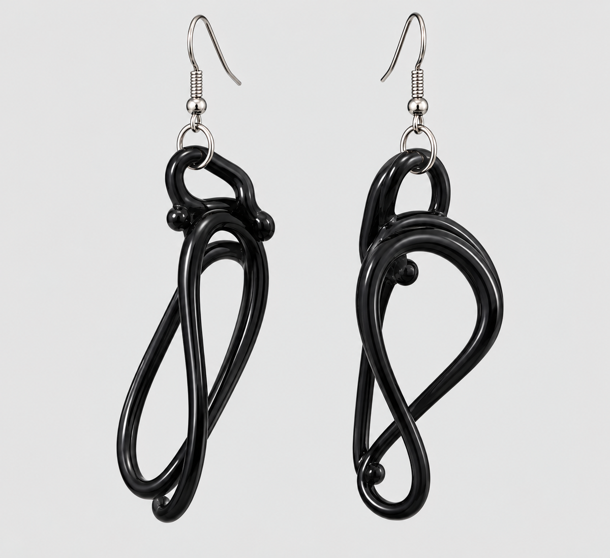 Handcrafted Italian Murano Glass Sculptural Earrings - Black Noir