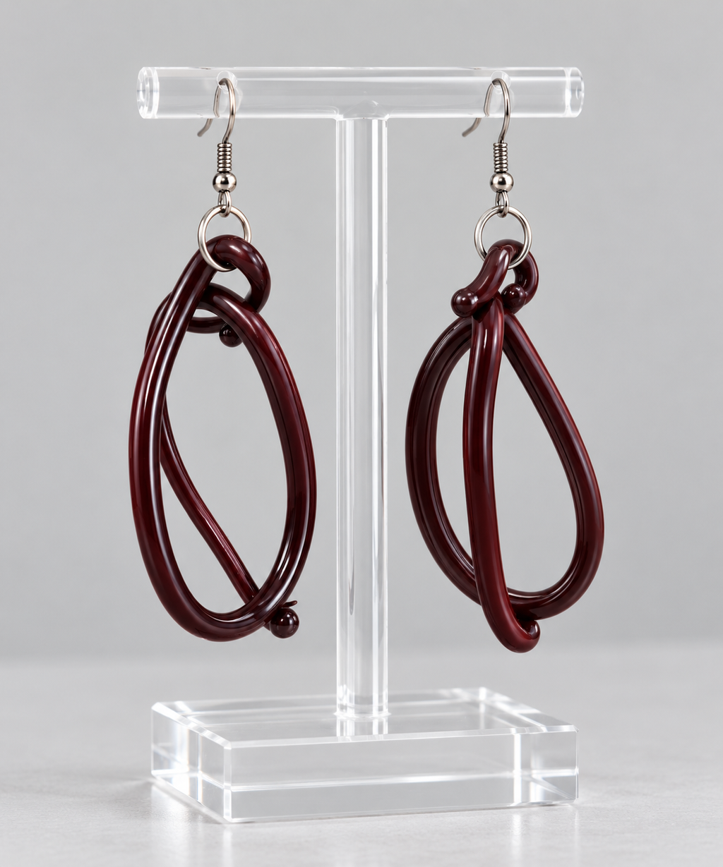Handcrafted Italian Murano Glass Sculptural Earrings - Chocolate Brown