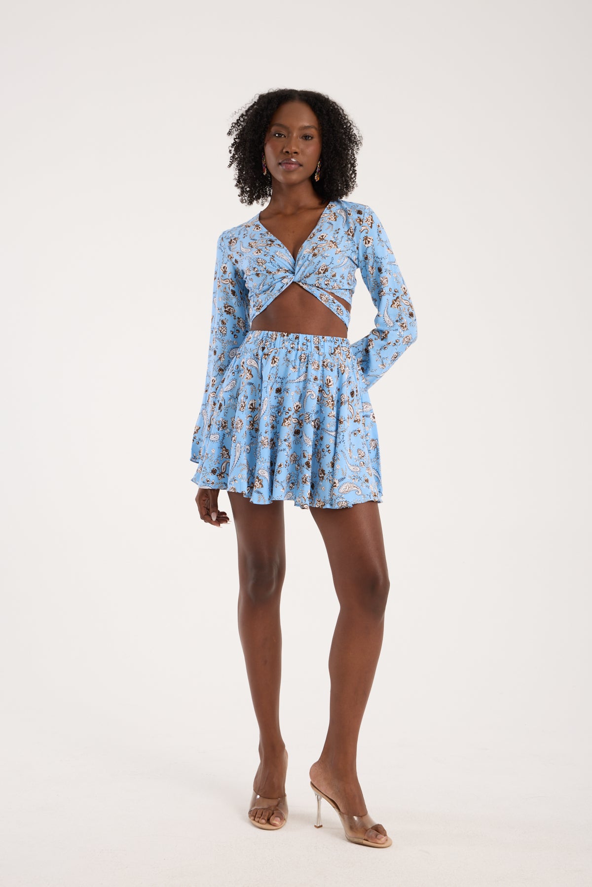 Paisley Printed Mini Skirt - Sky Blue