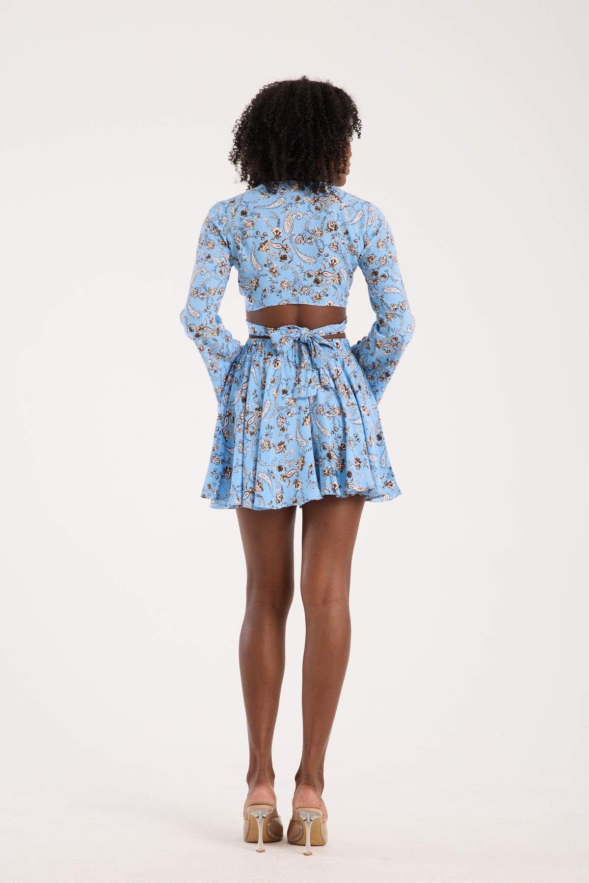 Paisley Printed Mini Skirt - Sky Blue