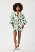 Botanical Printed Short Kimono - Cream & Emerald Green