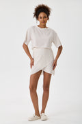 Striped Cotton Back-Tie Wrap Mini Skirt - Cream & Crimson