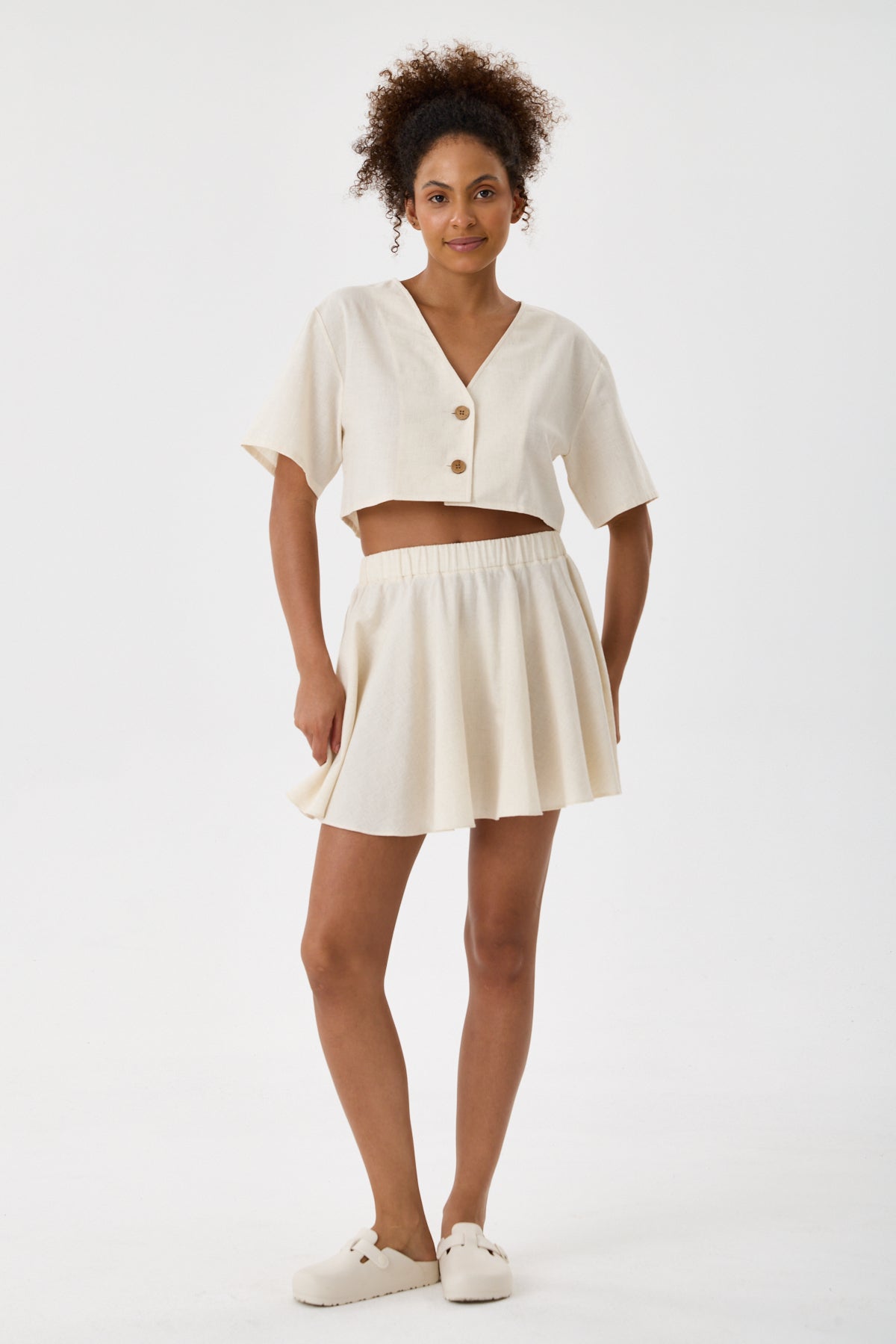 Flared Cotton Mini Skirt - Ecru