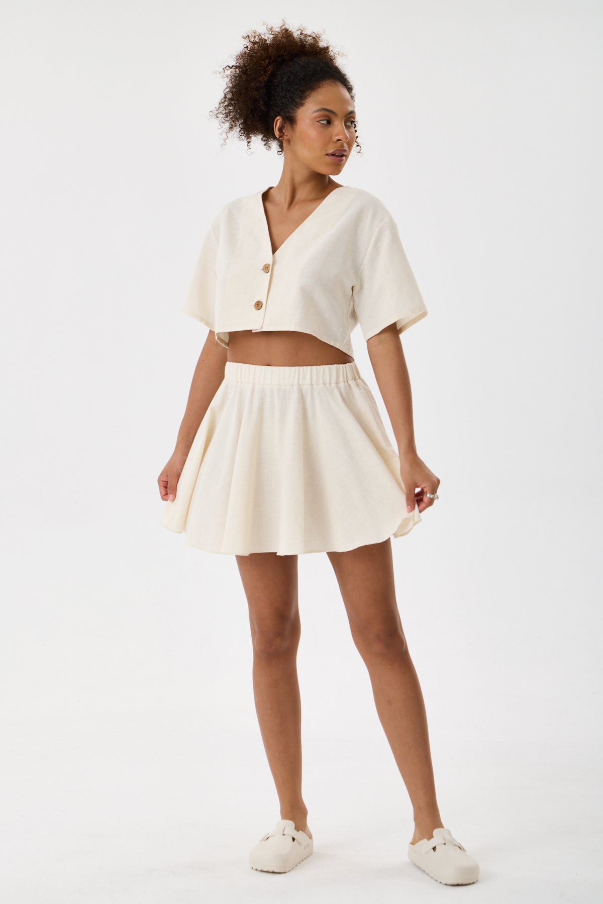 Flared Cotton Mini Skirt - Ecru