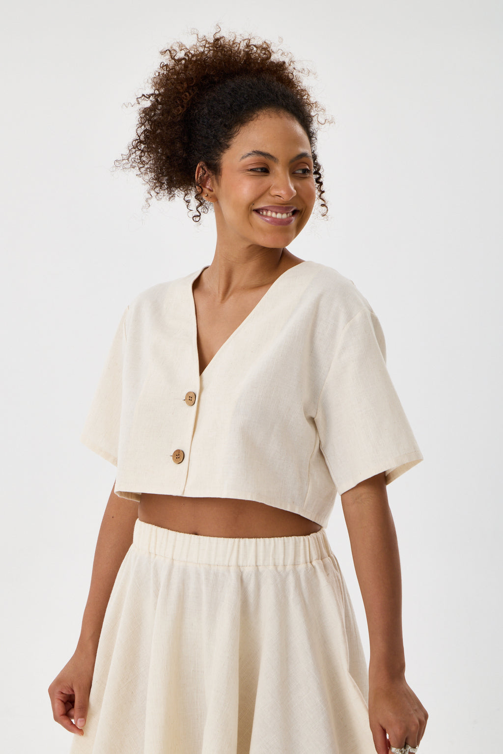 Cropped Button-Down Shirt - Ecru