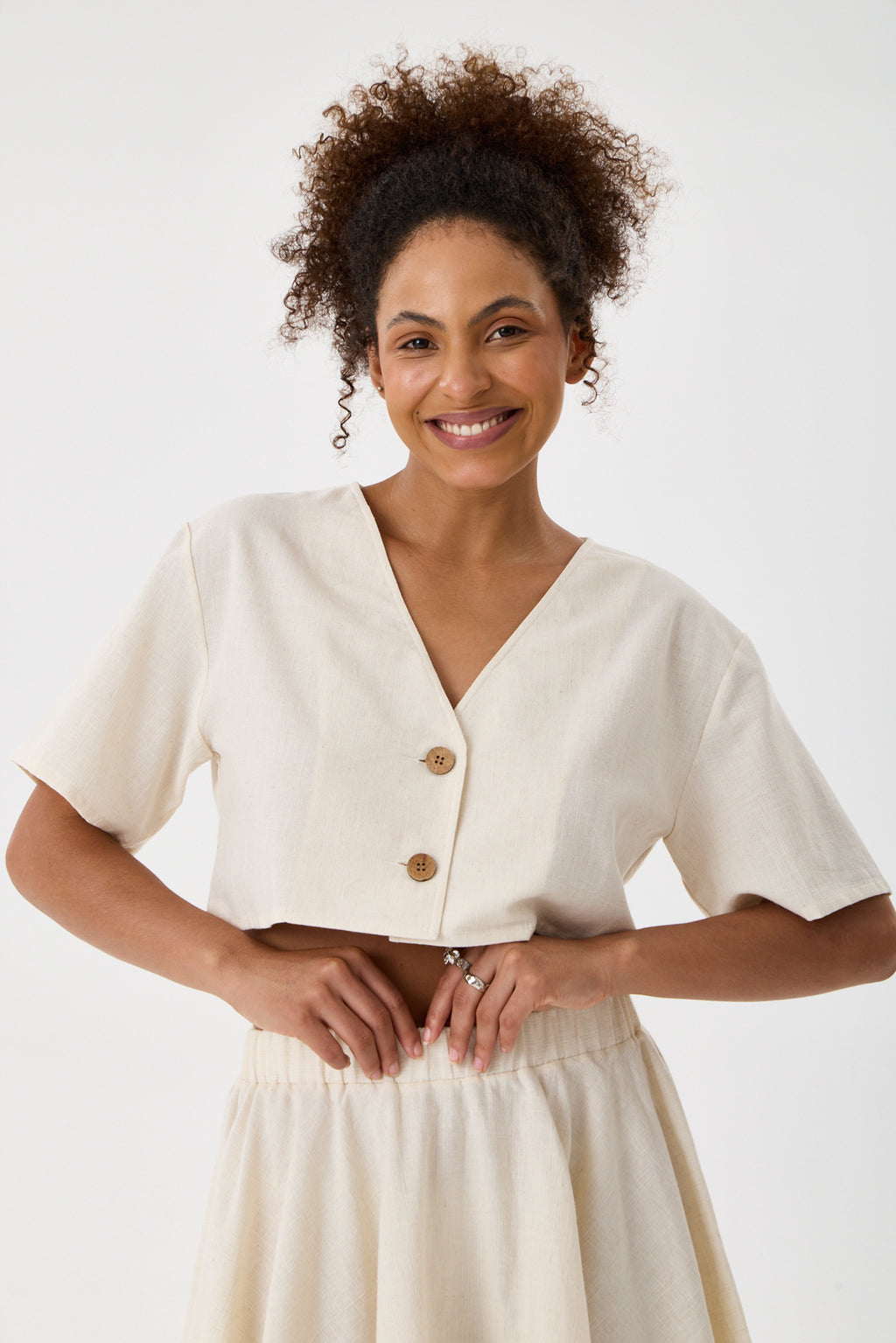 Cropped Button-Down Shirt - Ecru