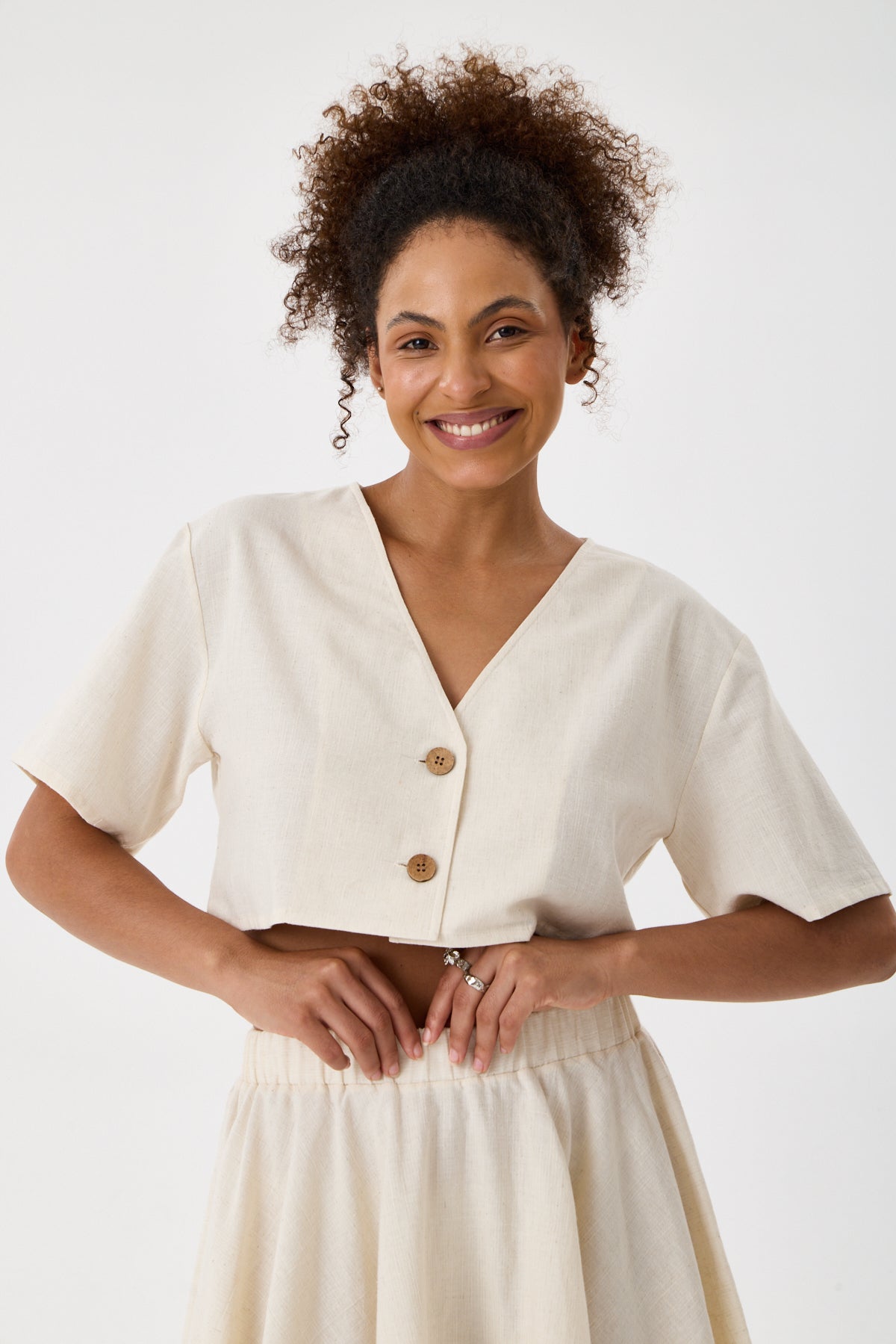 Cropped Button-Down Shirt - Ecru
