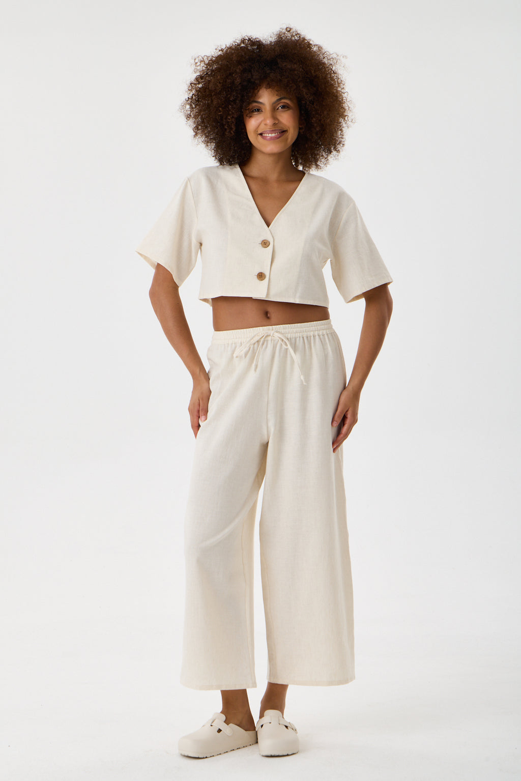 Cropped Button-Down Shirt - Ecru