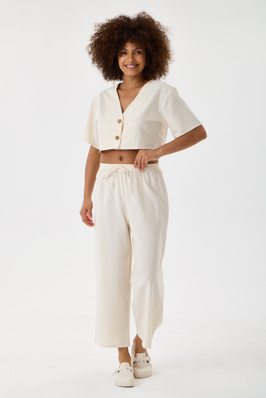 Relaxed Wide-Leg Cotton Pants - Ecru