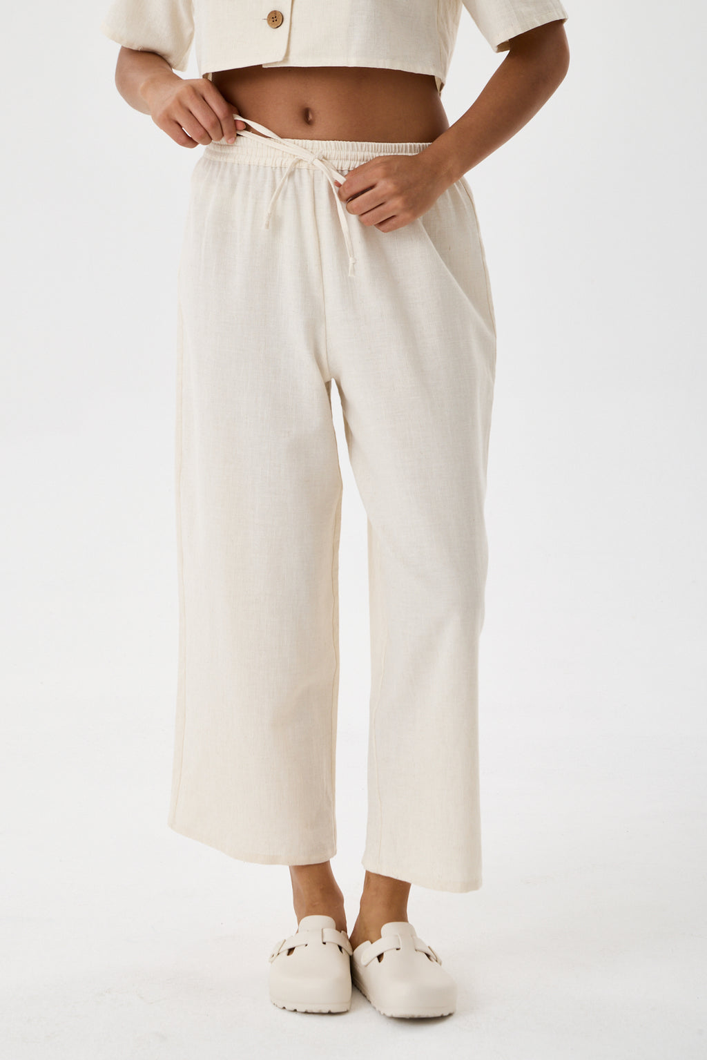 Relaxed Wide-Leg Cotton Pants - Ecru