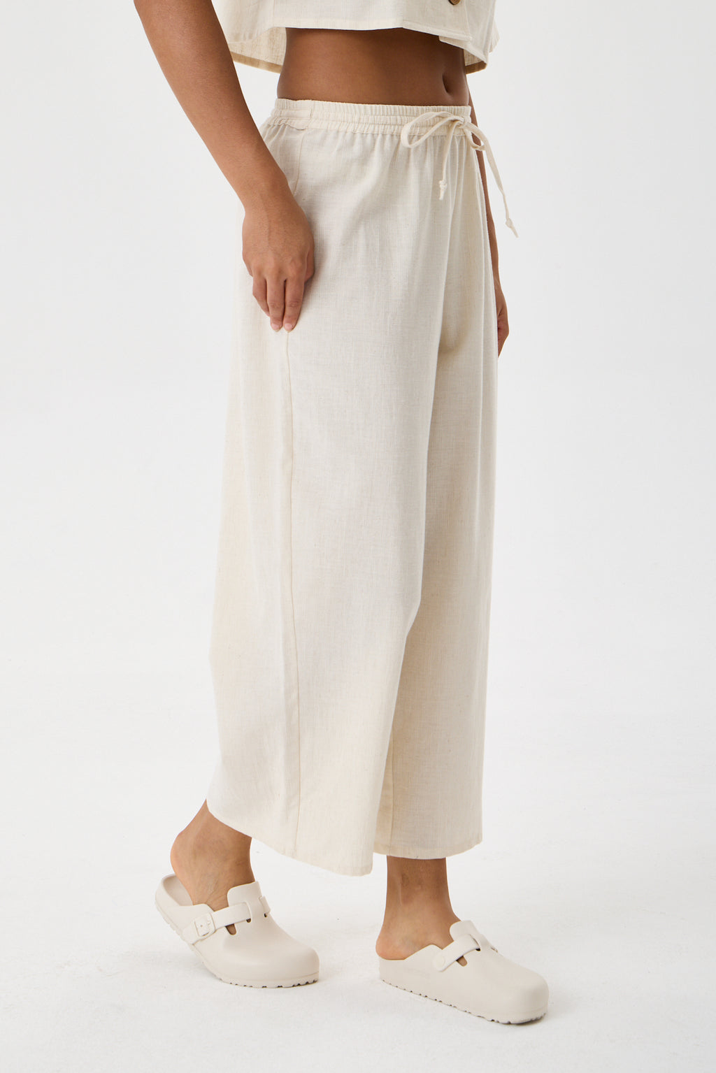 Relaxed Wide-Leg Cotton Pants - Ecru