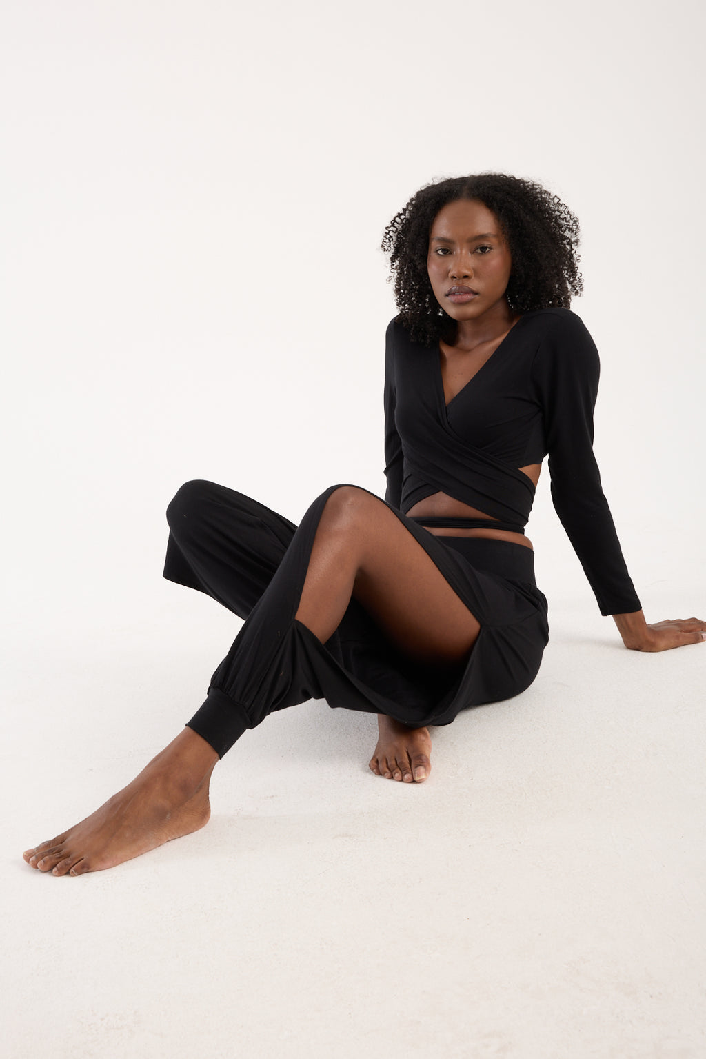 Side Split Flowing Harem Pants- Black