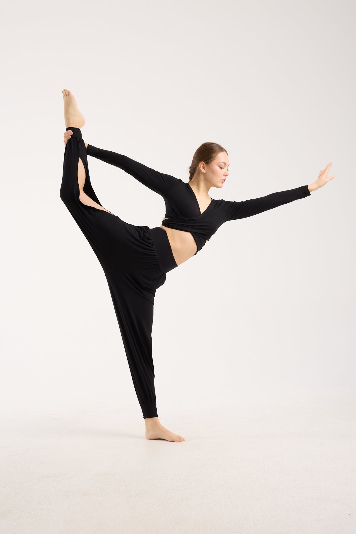 Side Split Flowing Harem Pants- Black