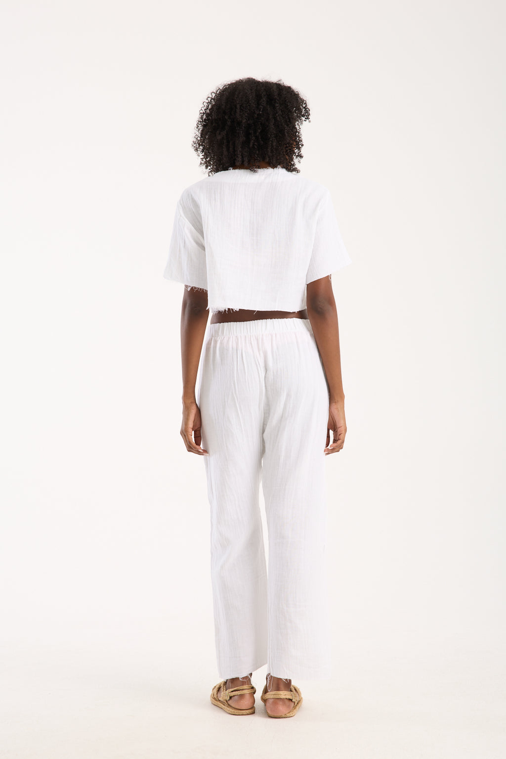 Cotton Muslin Relaxed Trousers - Off-White