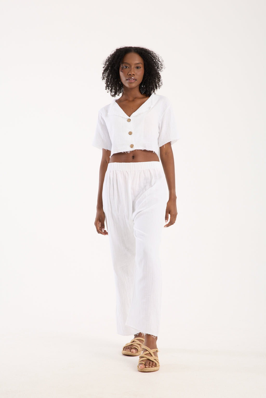 Cotton Muslin Relaxed Trousers - Off-White