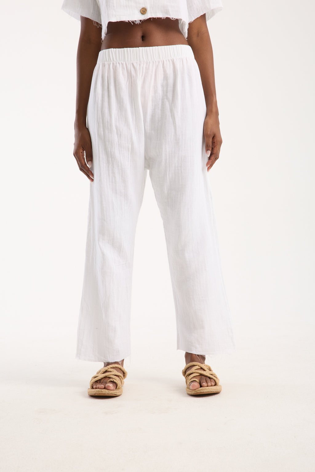 Cotton Muslin Relaxed Trousers - Off-White