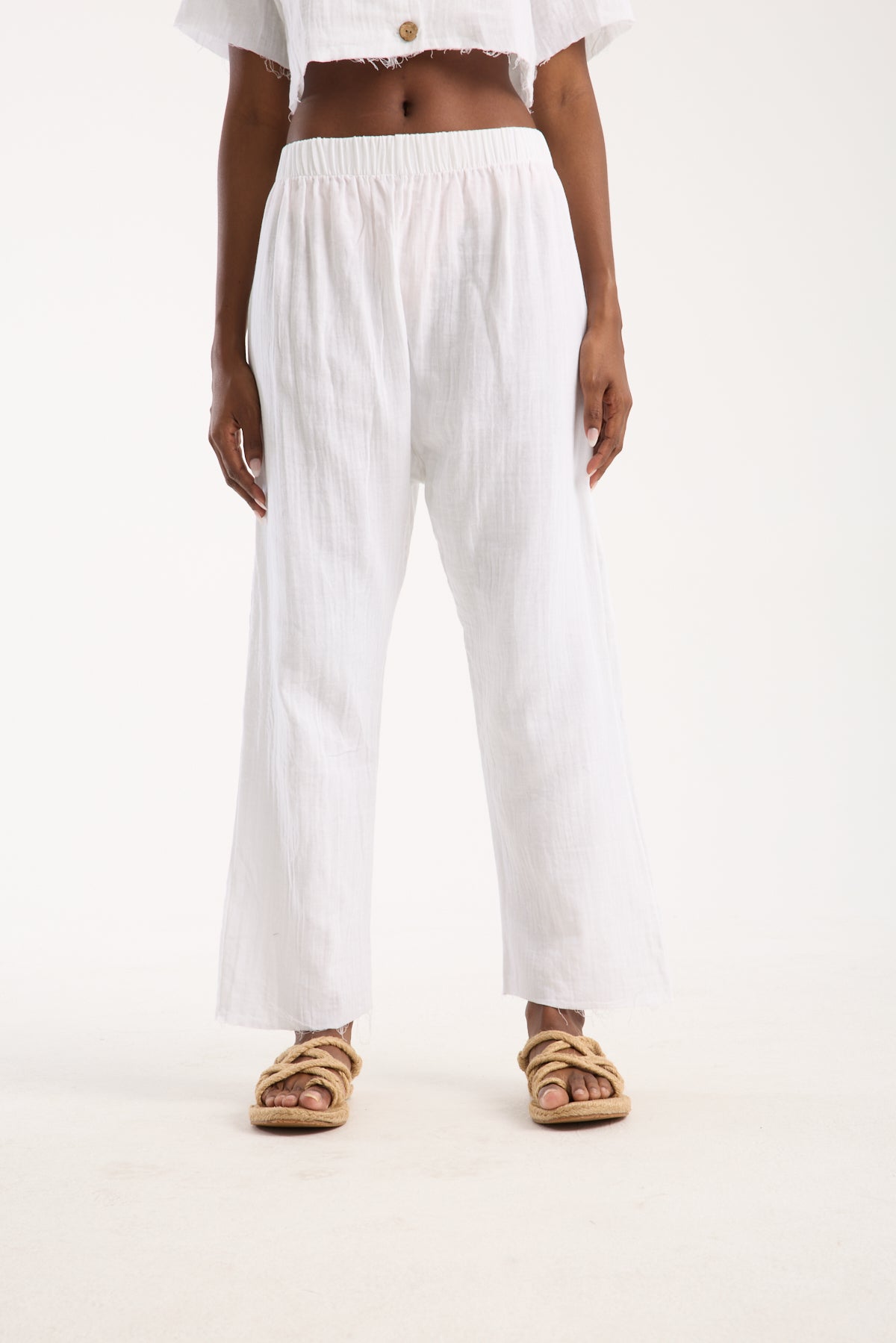 Cotton Muslin Relaxed Trousers - Off-White