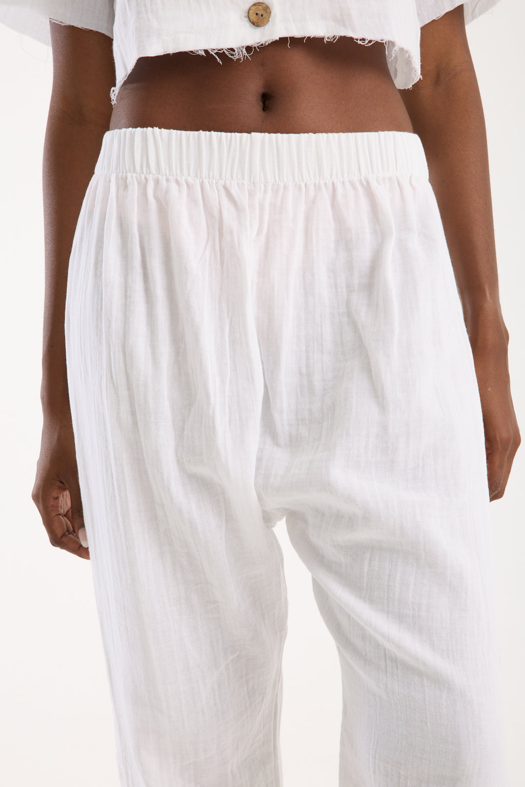 Cotton Muslin Relaxed Trousers - Off-White