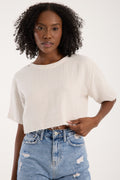 Cotton Muslin Short-Sleeve Crop Top - Cream