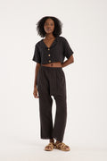 Cotton Muslin Relaxed Trousers - Black