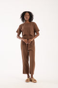 Cotton Muslin Relaxed Trousers - Brown