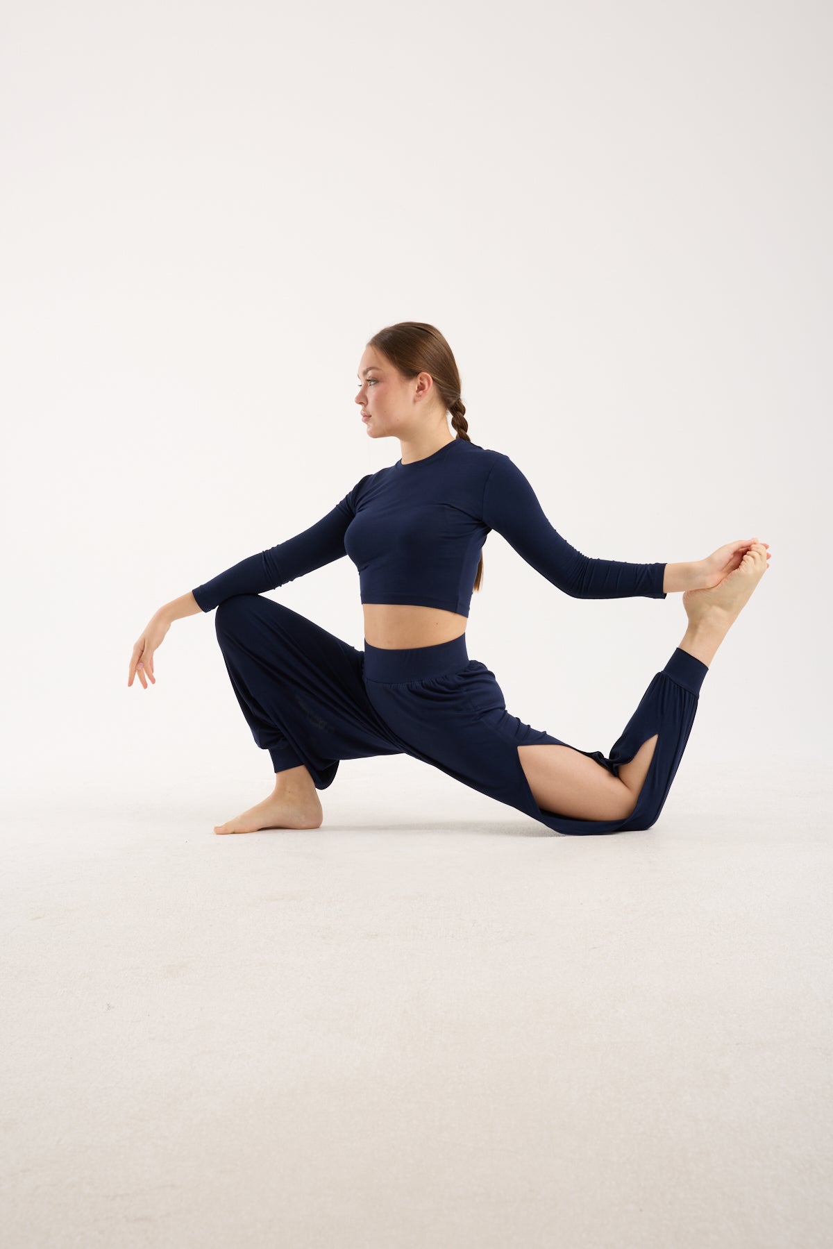 Side-Slit Harem Pants - Navy Blue